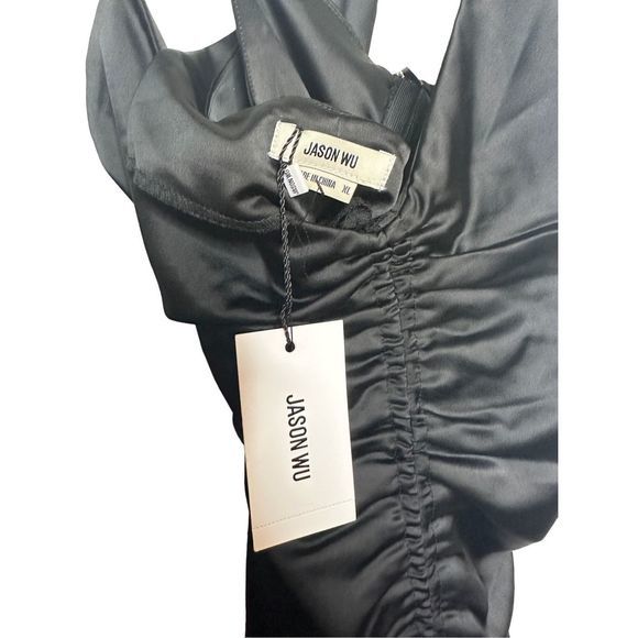 Jason Wu Black Satin Sleeveless LBW Open Low Back Midi Dress XL Women's - Picture 4 of 10
